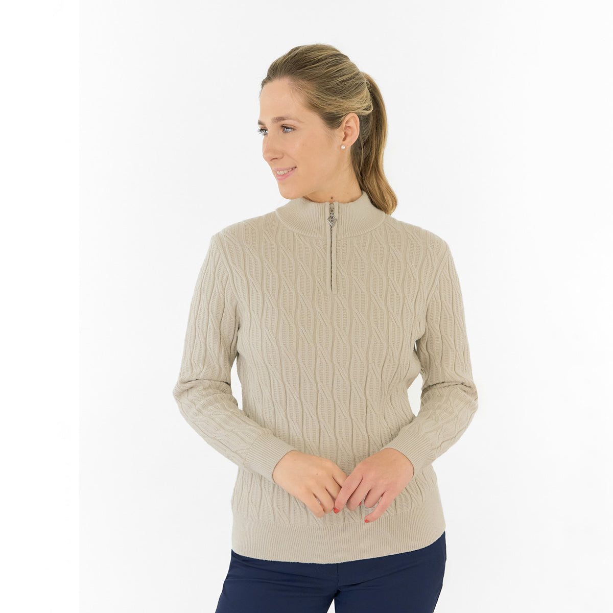Pure Ladies Cable Knit Lined Golf Sweater - Timeless Warmth for Confident Play