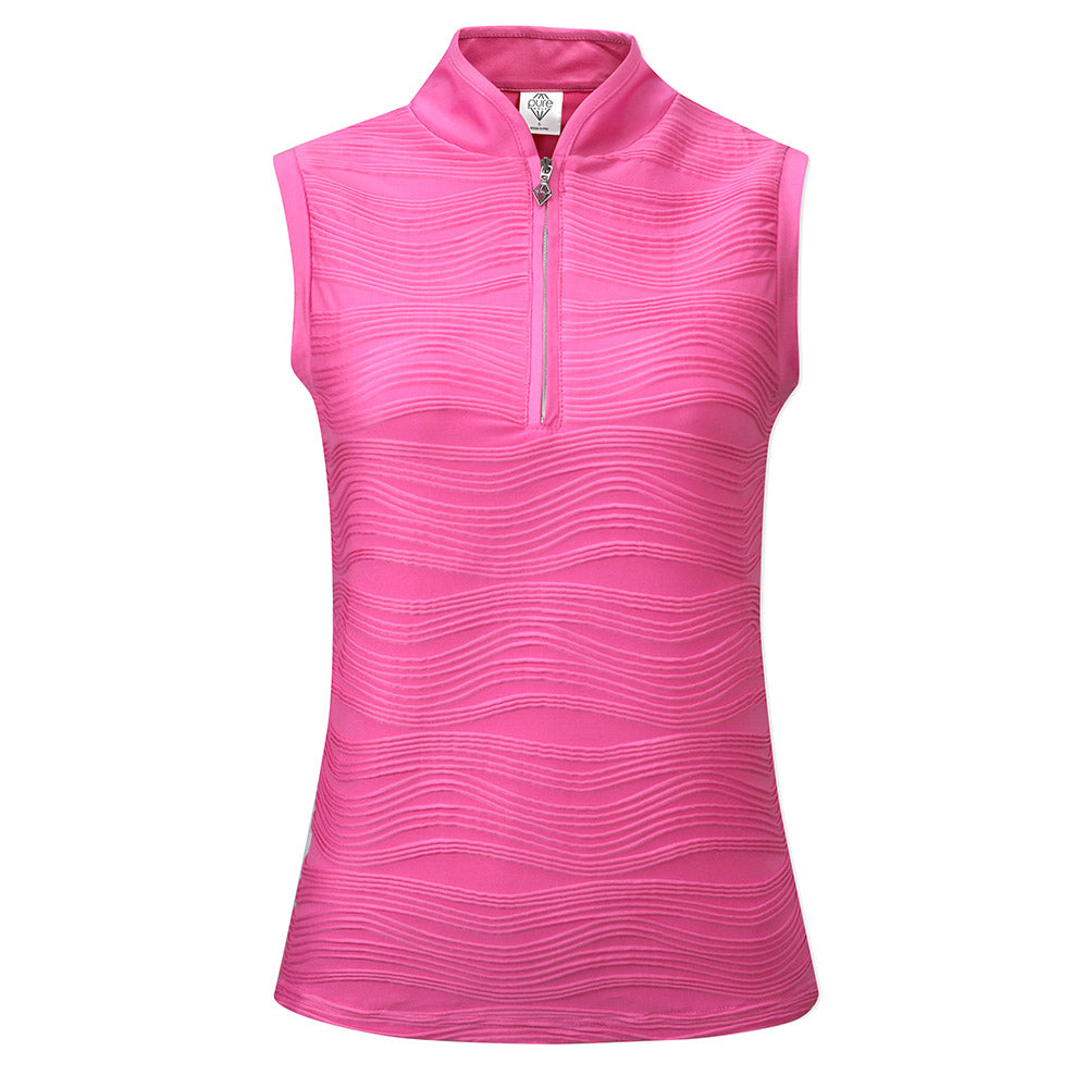 Pure Ladies Textured Wave Print Sleeveless Polo Shirt in Azalea Pink