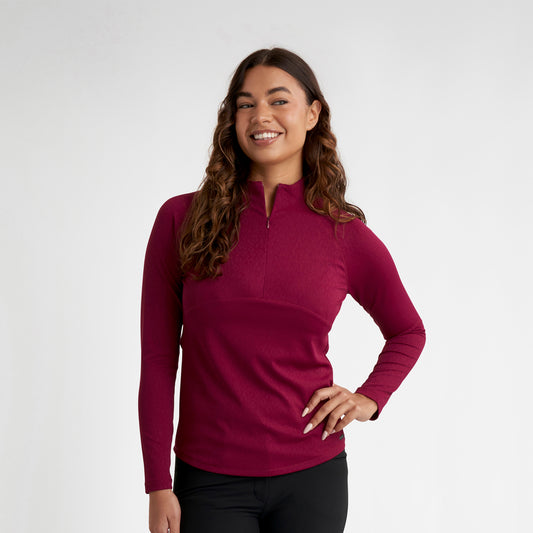 Green Lamb Ladies Lightweight 1/4 Zip Top with Jacquard Leopard Print