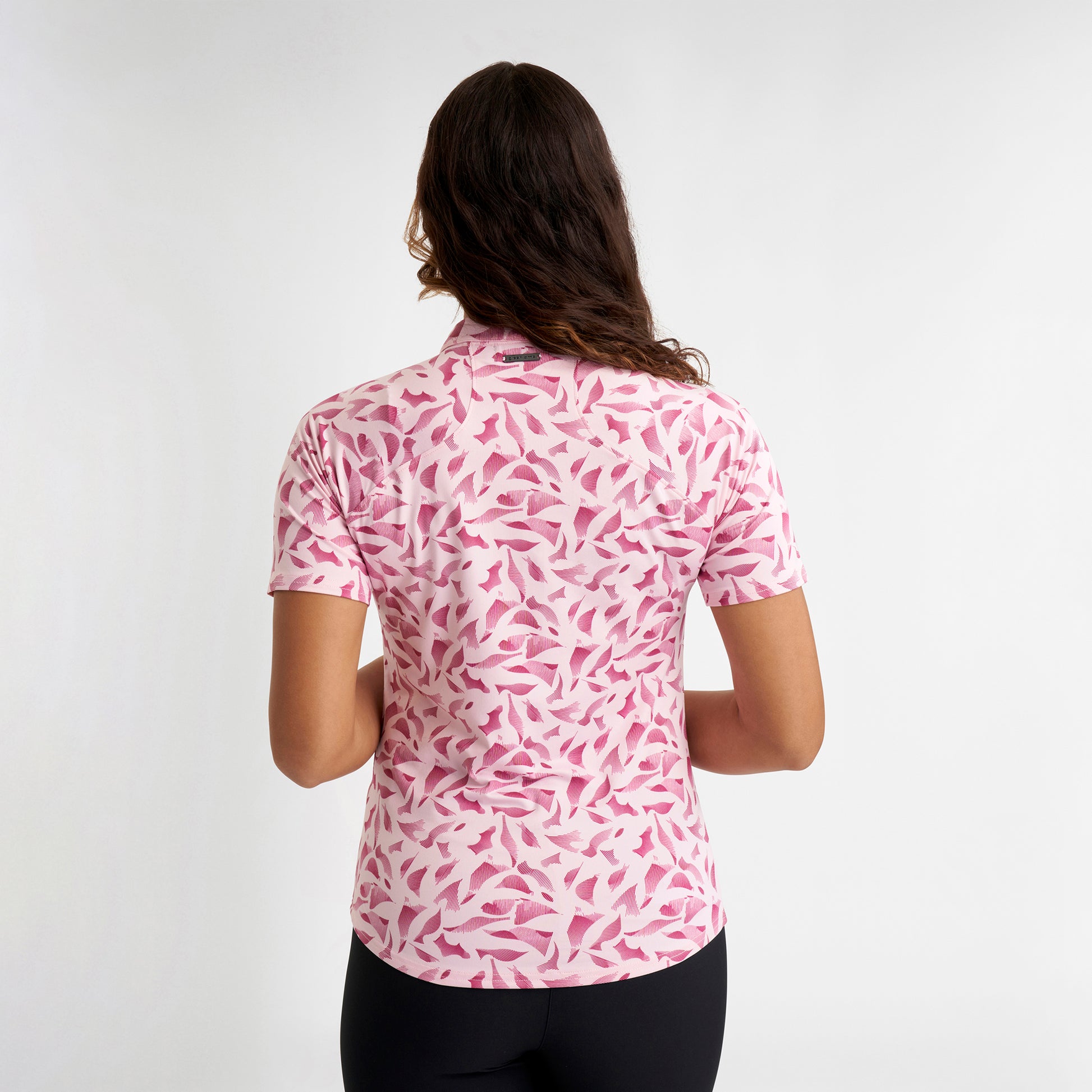 Green Lamb Ladies Abstract Linear Print Short Sleeve Polo