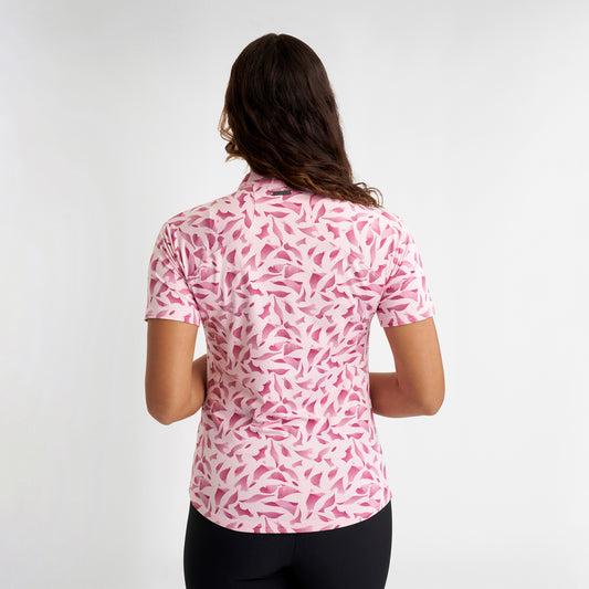 Green Lamb Ladies Abstract Linear Print Short Sleeve Polo