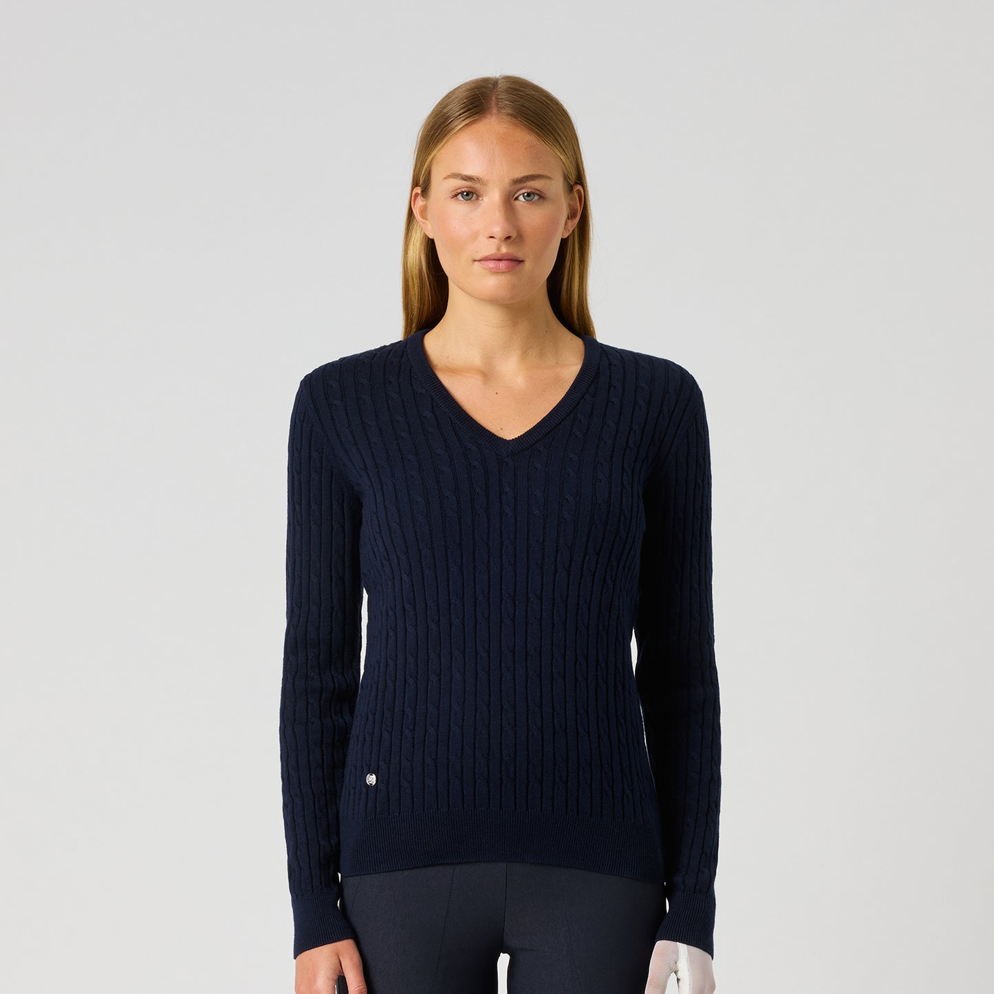 Daily Sports Ladies Cashmere Blend Cable Knit Sweater in Navy - Effortless Elegance