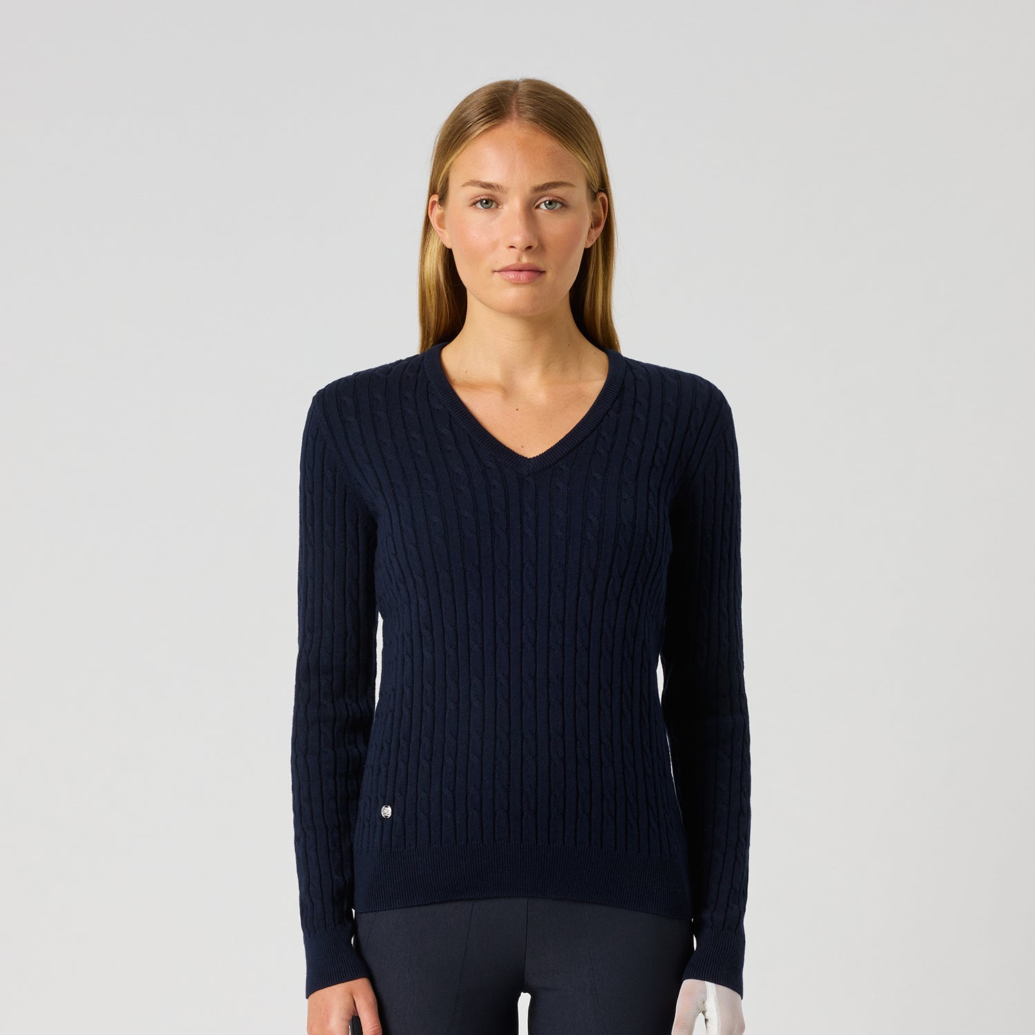 Daily Sports Ladies Cashmere Blend Cable Knit Sweater in Navy - Effortless Elegance