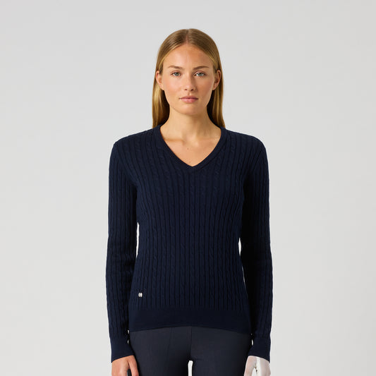 Daily Sports Ladies Cashmere Blend Cable Knit Sweater in Navy - Effortless Elegance