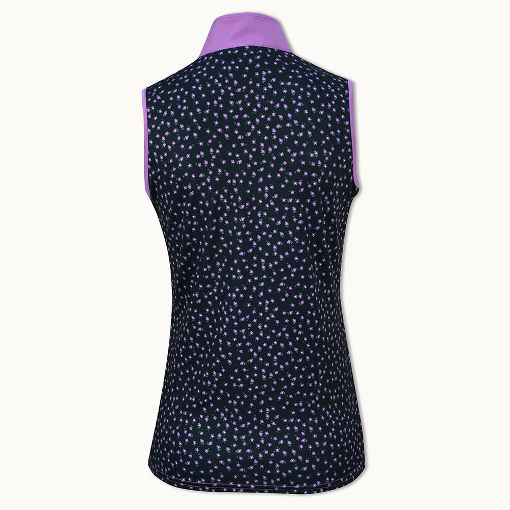 Glenmuir Ladies Sleeveless Polo with Contrast Print Panels in Amethyst/Navy/White Floral
