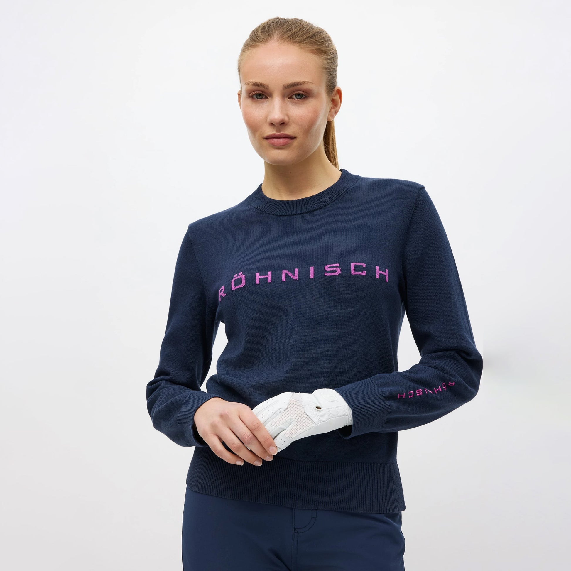 Rohnisch Ladies Luxurious Cotton Crew Neck Sweater for Refined Comfort & Style, On and Off the Course