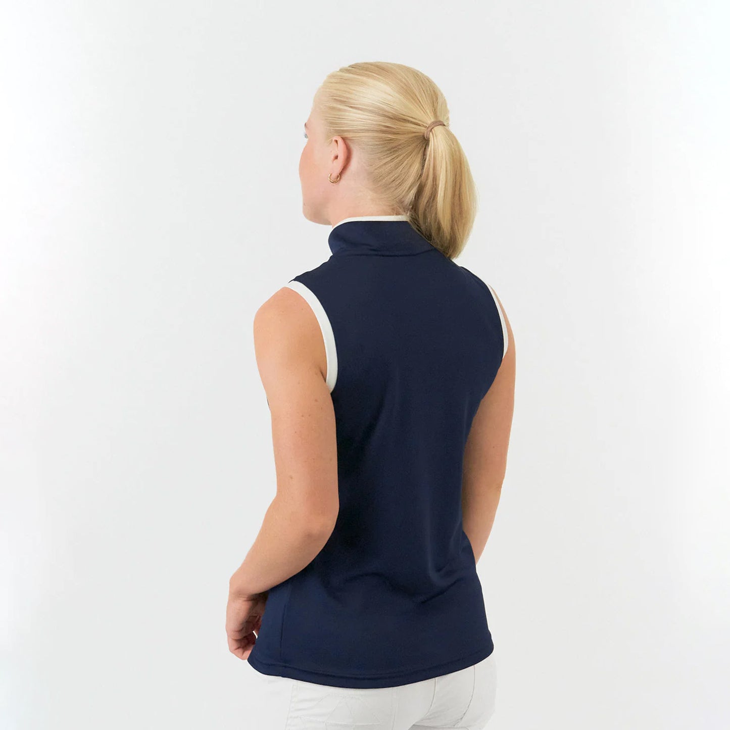 Pure Golf Ladies Sleeveless Mandarin Polo Shirt in Navy