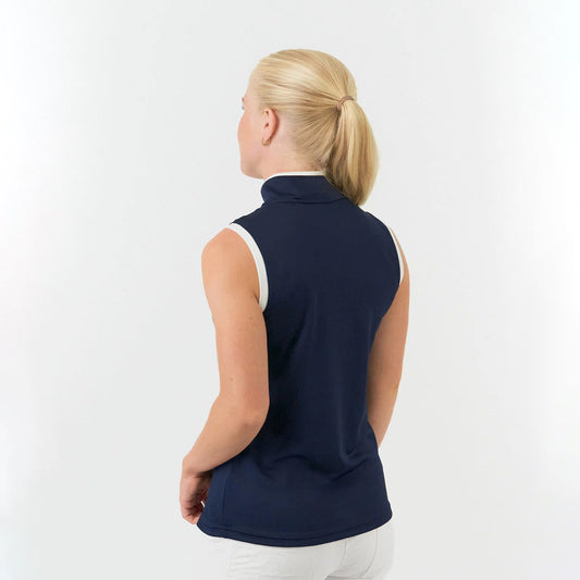 Pure Golf Ladies Sleeveless Mandarin Polo Shirt in Navy
