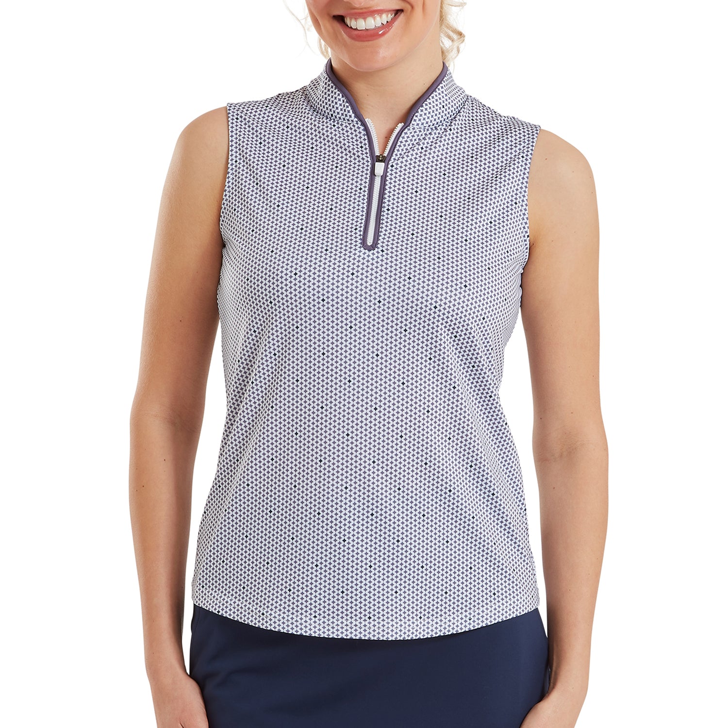 FootJoy Ladies Zip-Neck Sleeveless Polo with Eye Catching Print & Modern Details