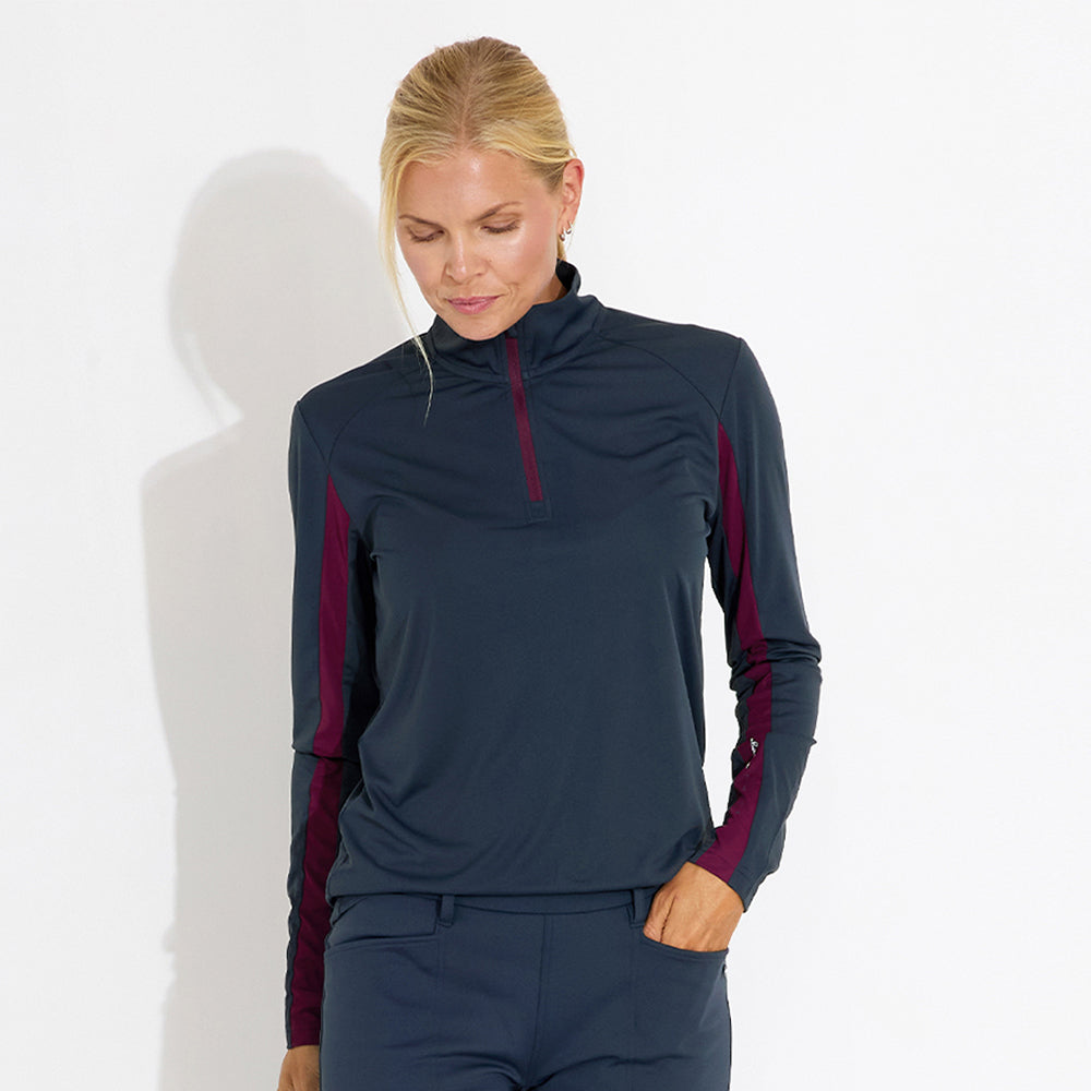 Abacus Ladies Zip-Neck Top with Colour Block Detailing - Cool Comfort, Confident Coverage