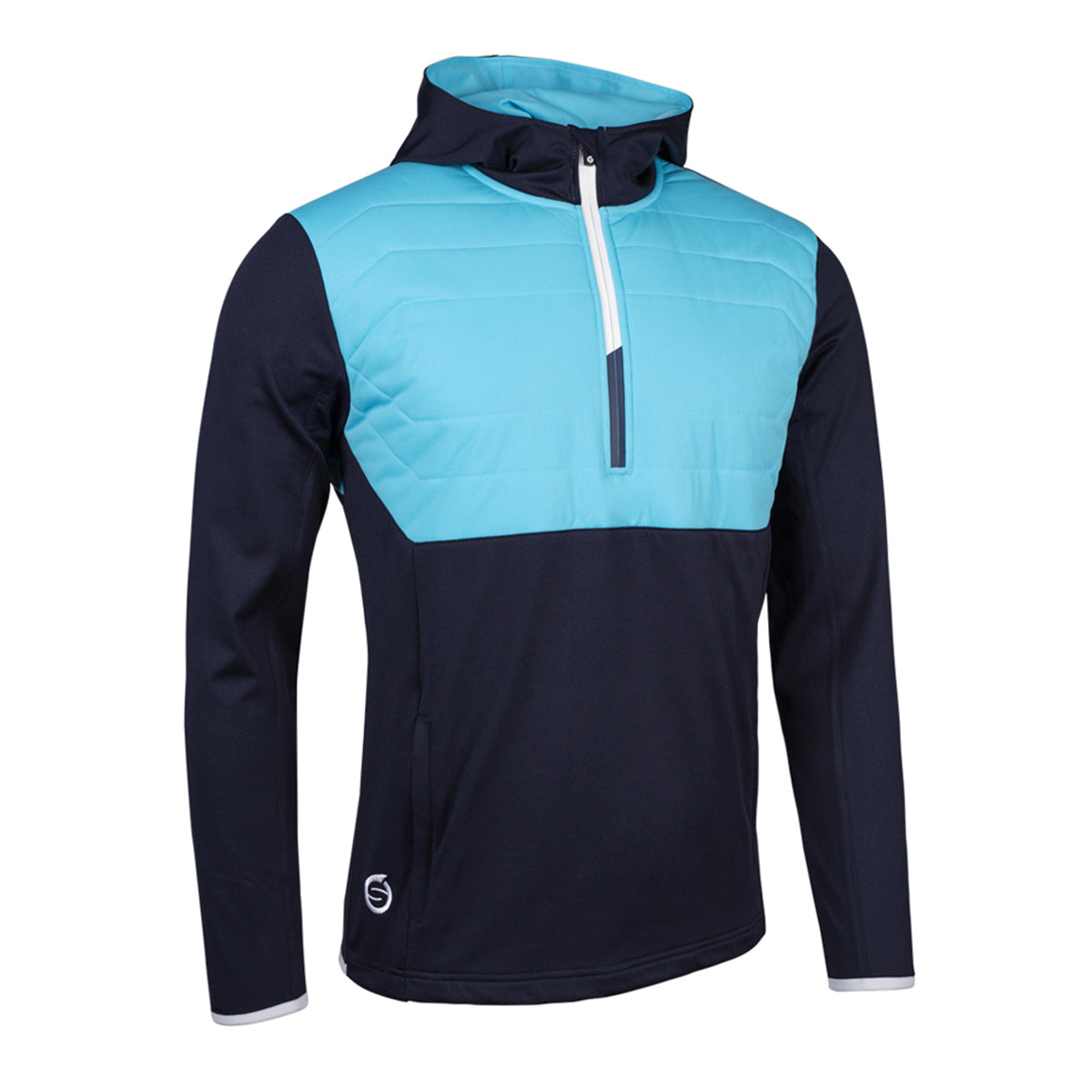 Sunderland Mens Navy Hybrid Showerproof Mid-Layer with Contrast Quilted Panels and Hood