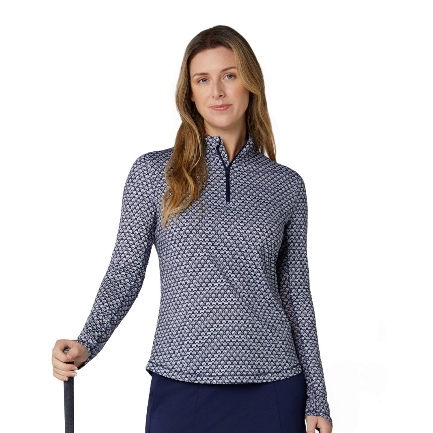 Callaway Womens Navy Golf Top with Pretty Print and Mesh Ventilation for Added Comfort on The Course