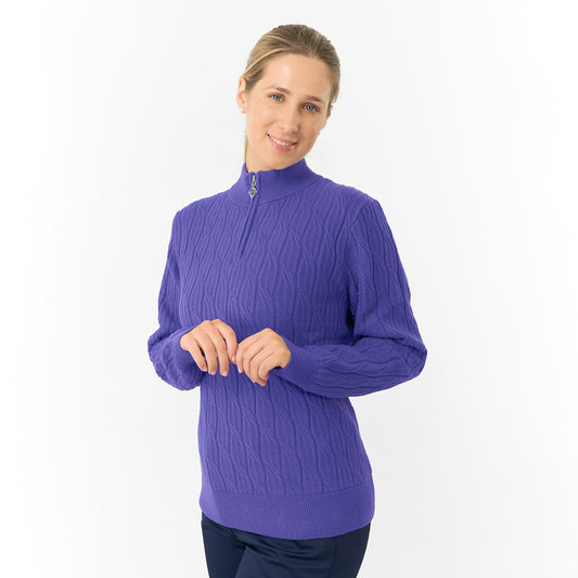 Pure Golf Ladies Quarter Zip Cable Knit Lined Sweater