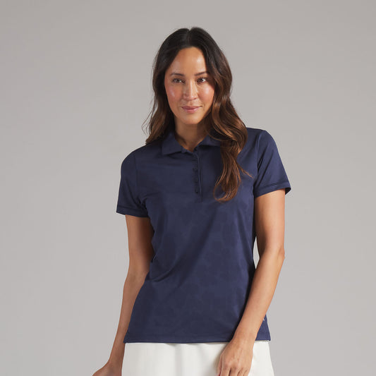 Puma Golf Ladies Short Sleeve Polo with Elegant Floral Jaquard Detail in Navy