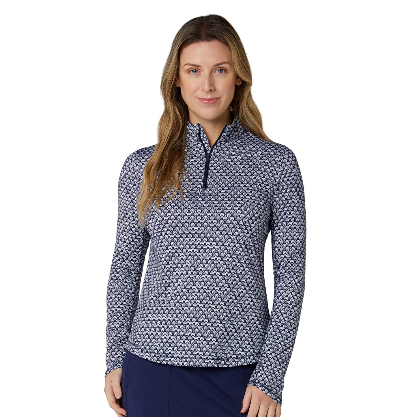 Callaway Womens Navy Golf Top with Pretty Print and Mesh Ventilation for Added Comfort on The Course