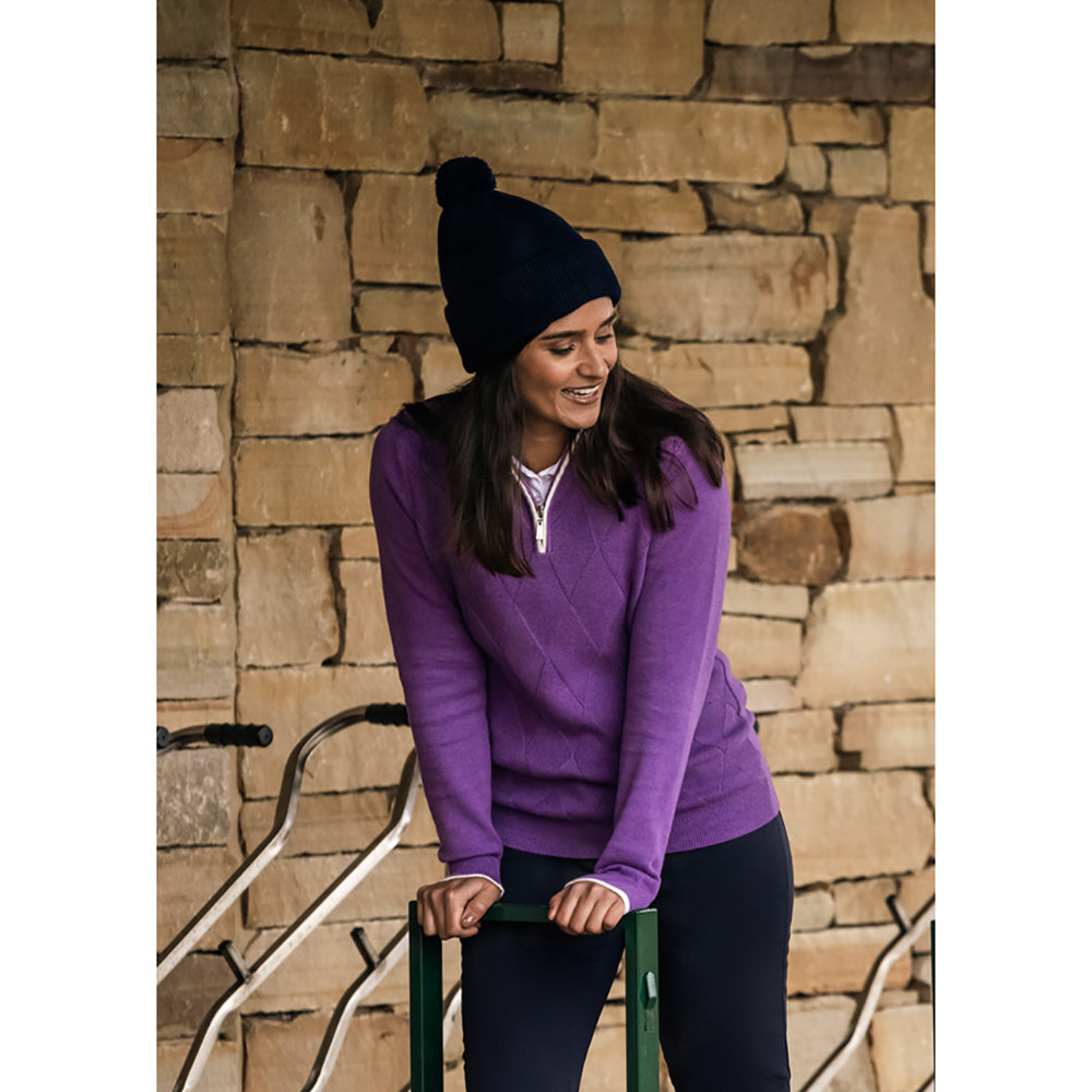 Glenmuir Ladies Long Sleeve Cashmere Blend Zip-Neck Sweater in Amethyst