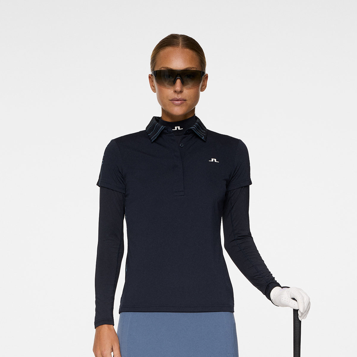 J.Lindeberg Ladies Short Sleeve Polo in Navy with Contour Print Back