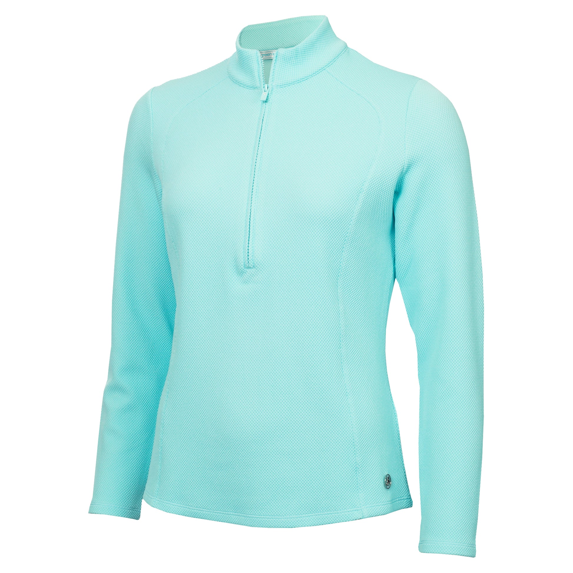 Green Lamb Women's Zip-Neck Golf Top in Aqua Blue with Waffle Design
