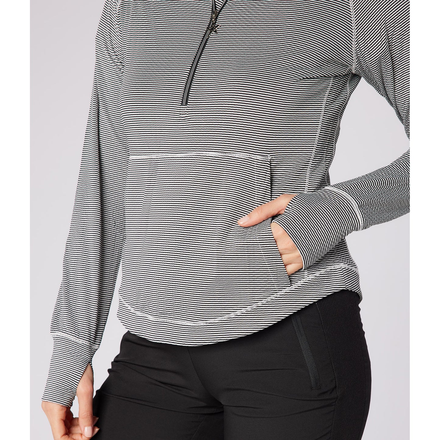 Swing Out Sister Womens Fine Stripe Zip-Neck Top with Front Pocket Great for Range to Course Wear