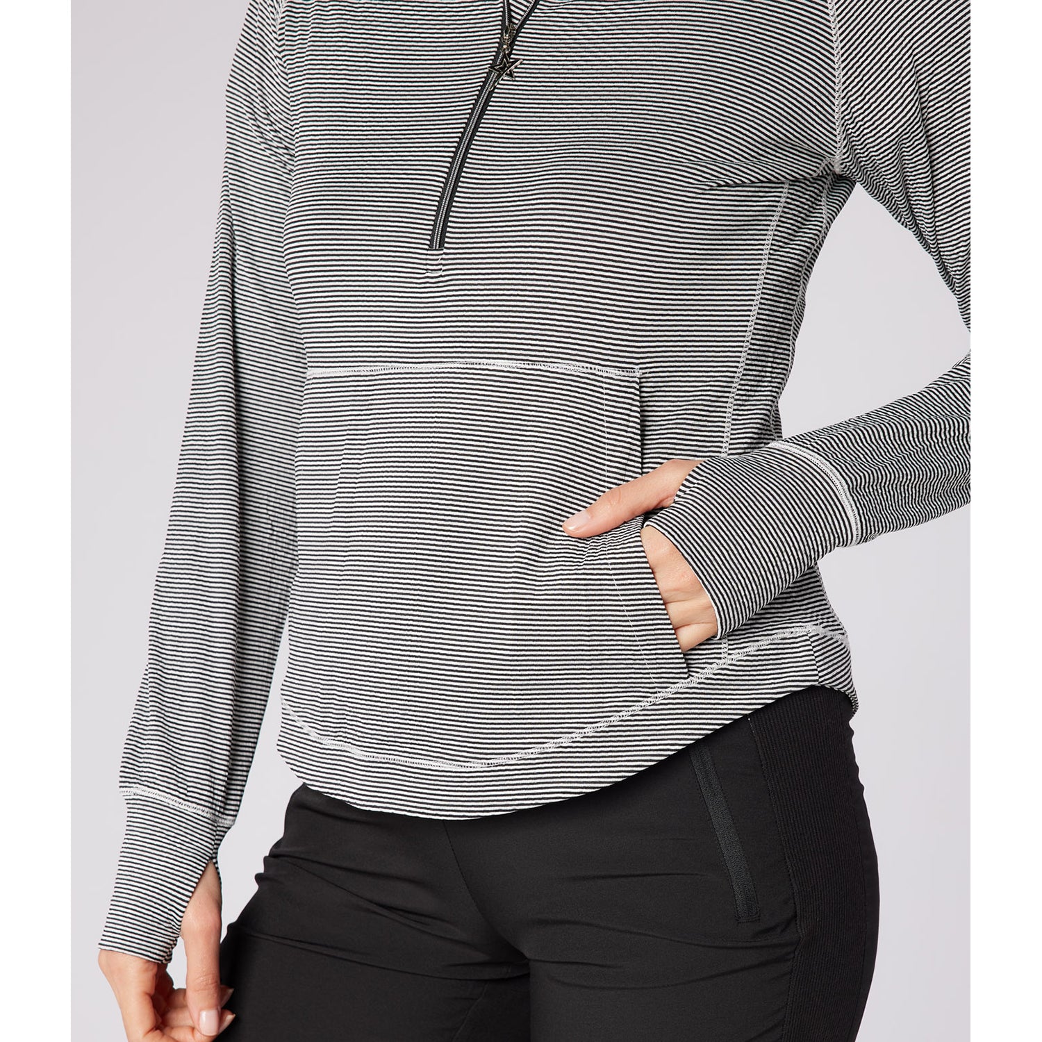 Swing Out Sister Womens Fine Stripe Zip-Neck Top with Front Pocket Great for Range to Course Wear