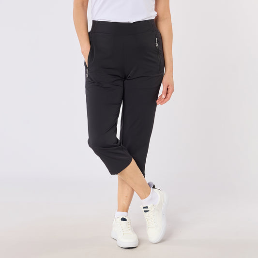 Swing Out Sister Ladies Black Pull-On Capris - Stretch Woven Comfort for Effortless Movement