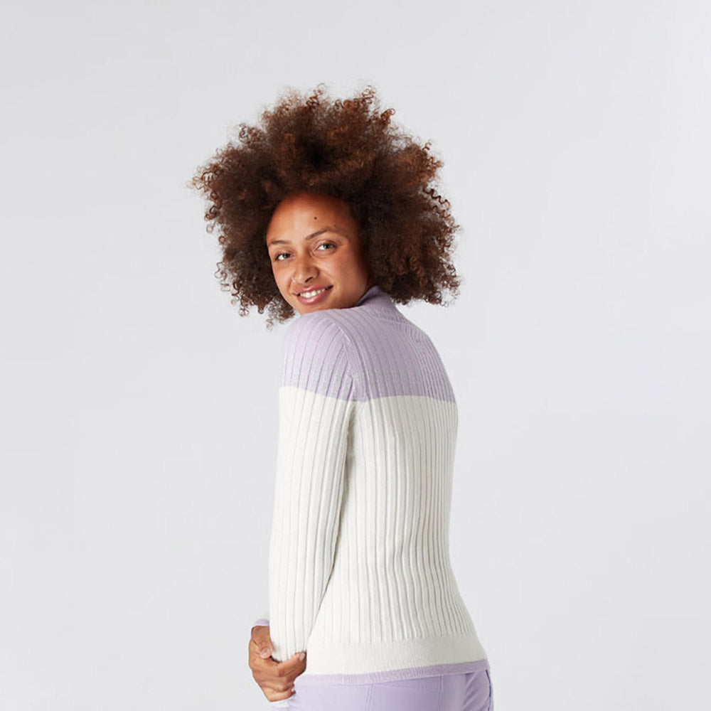 Swing Out Sister Ladies Colour Block Zip-Neck Sweater in Digital Lavender