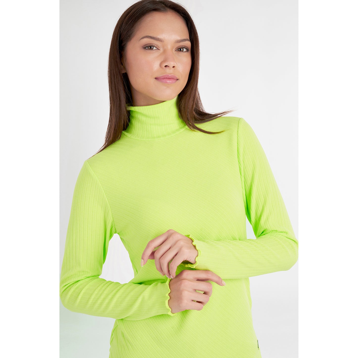 Green Lamb Ladies Soft-Stretch Roll Neck with Diagonal Rib Detail