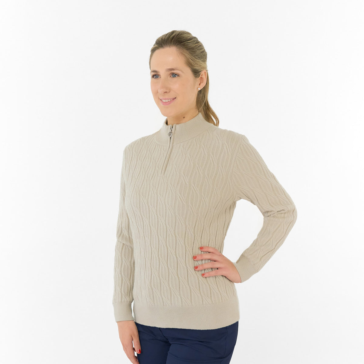 Pure Ladies Cable Knit Lined Golf Sweater - Timeless Warmth for Confident Play