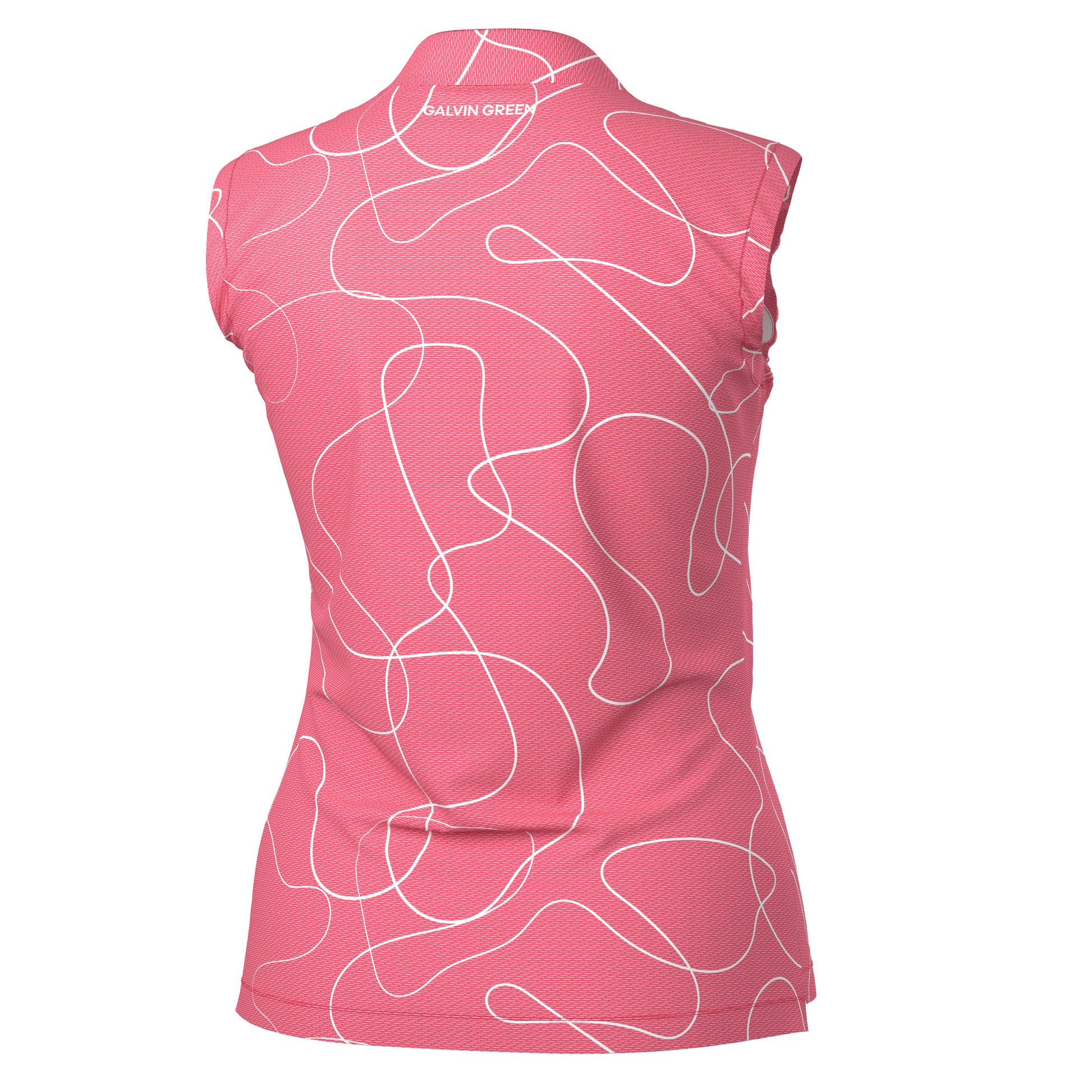 Galvin Green Ladies  VENTIL8 PLUS Sleeveless Polo with Swirling Ribbon Print in Camelia Rose