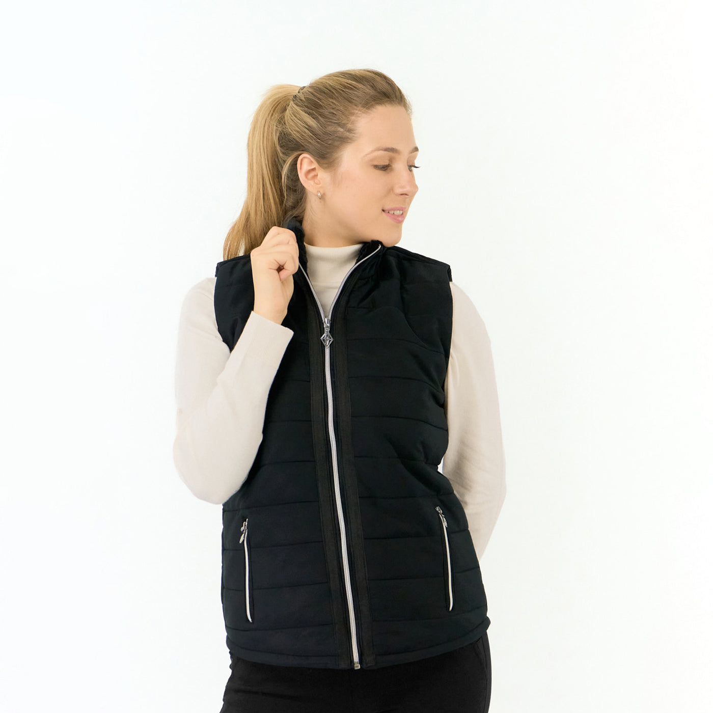 Pure Golf Ladies Gilet in Black with Faux Fur Collar