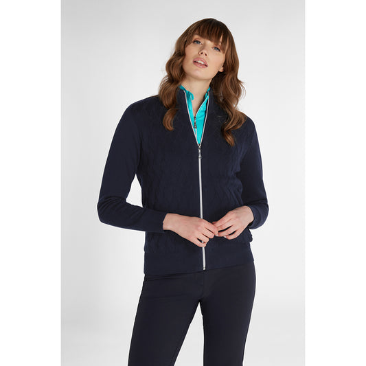 Green Lamb Ladies Lined Cardigan with Textured Front in Navy