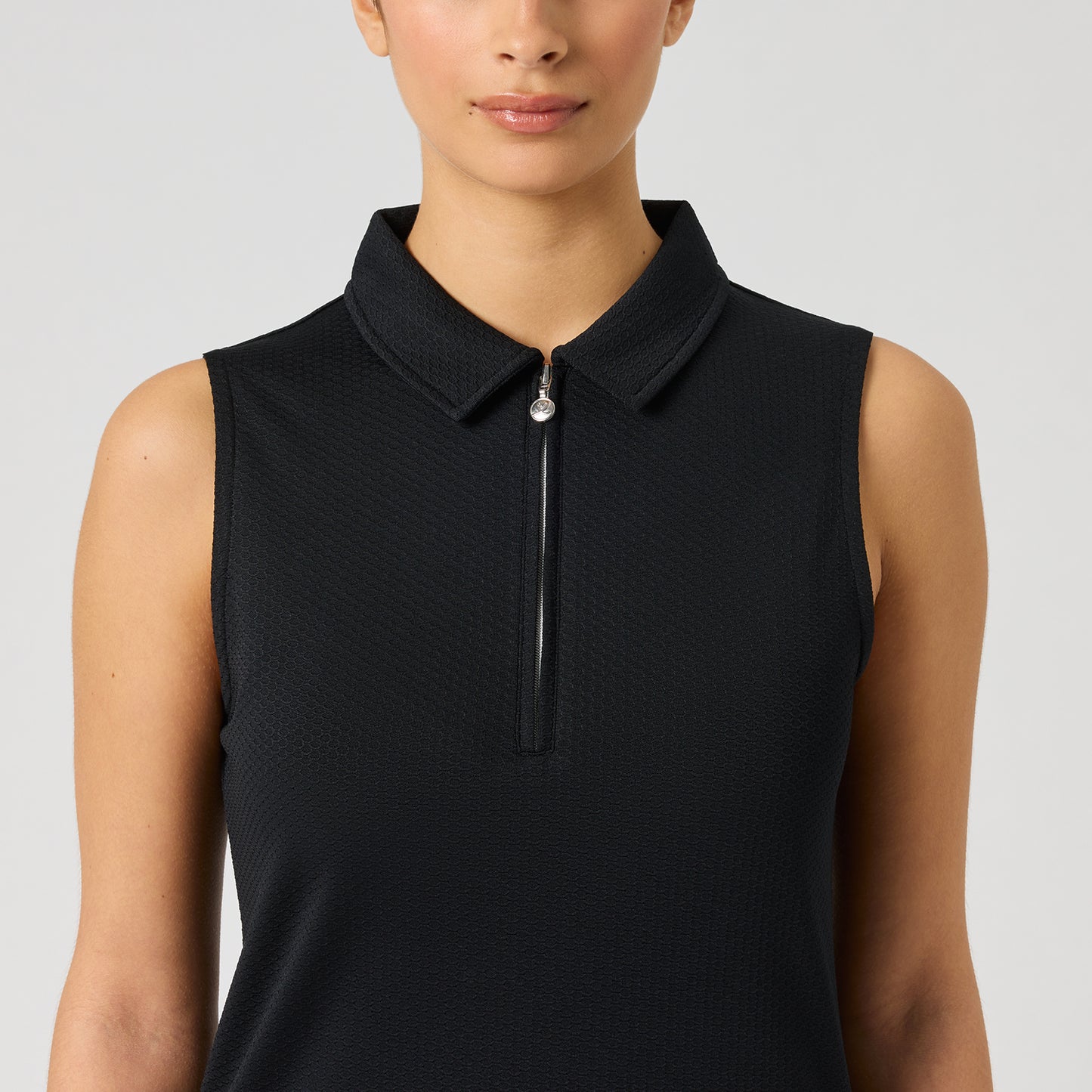 Daily Sports Honeycomb Structured Sleeveless Polo Shirt in Black - Classic Style, All-Day Comfort