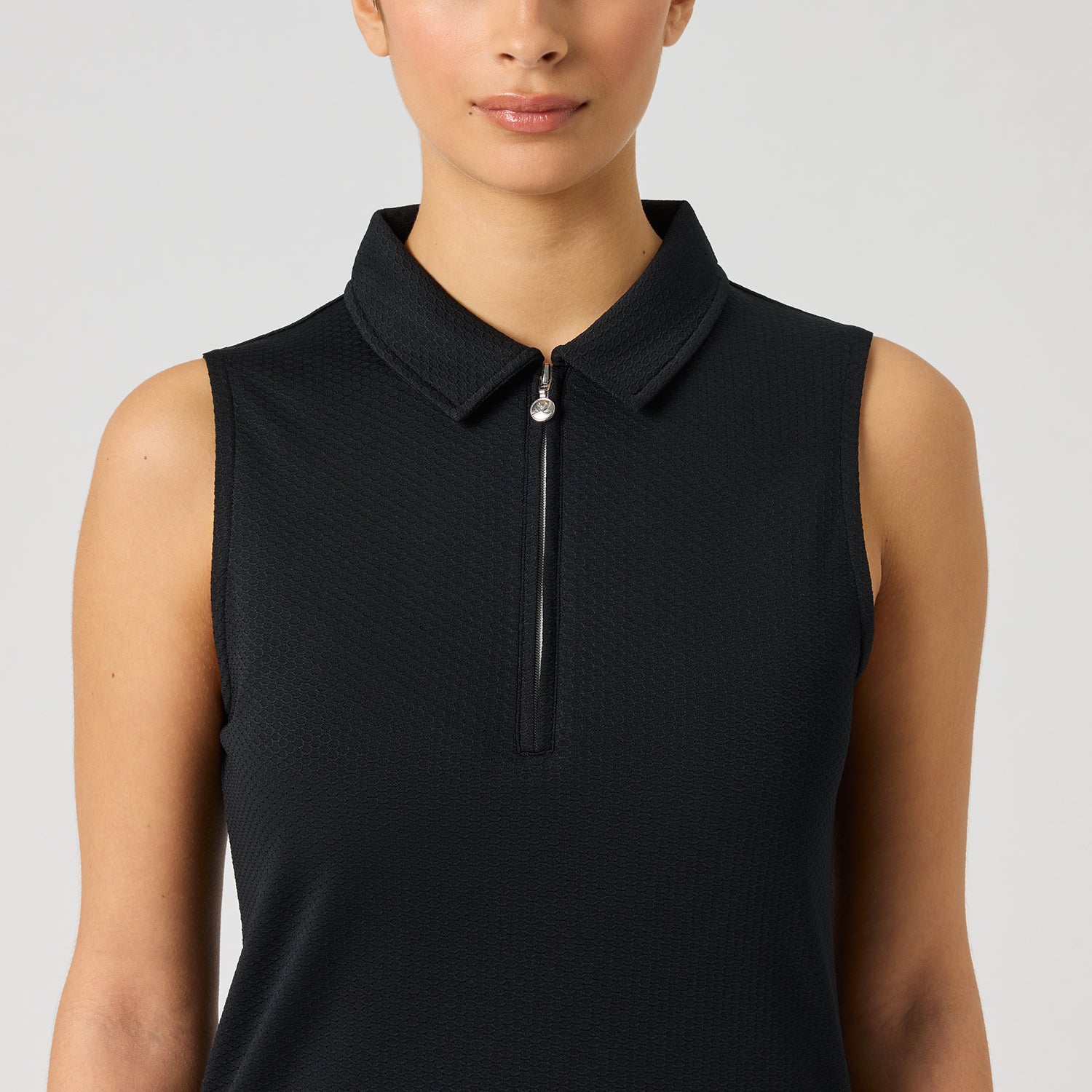 Daily Sports Honeycomb Structured Sleeveless Polo Shirt in Black - Classic Style, All-Day Comfort