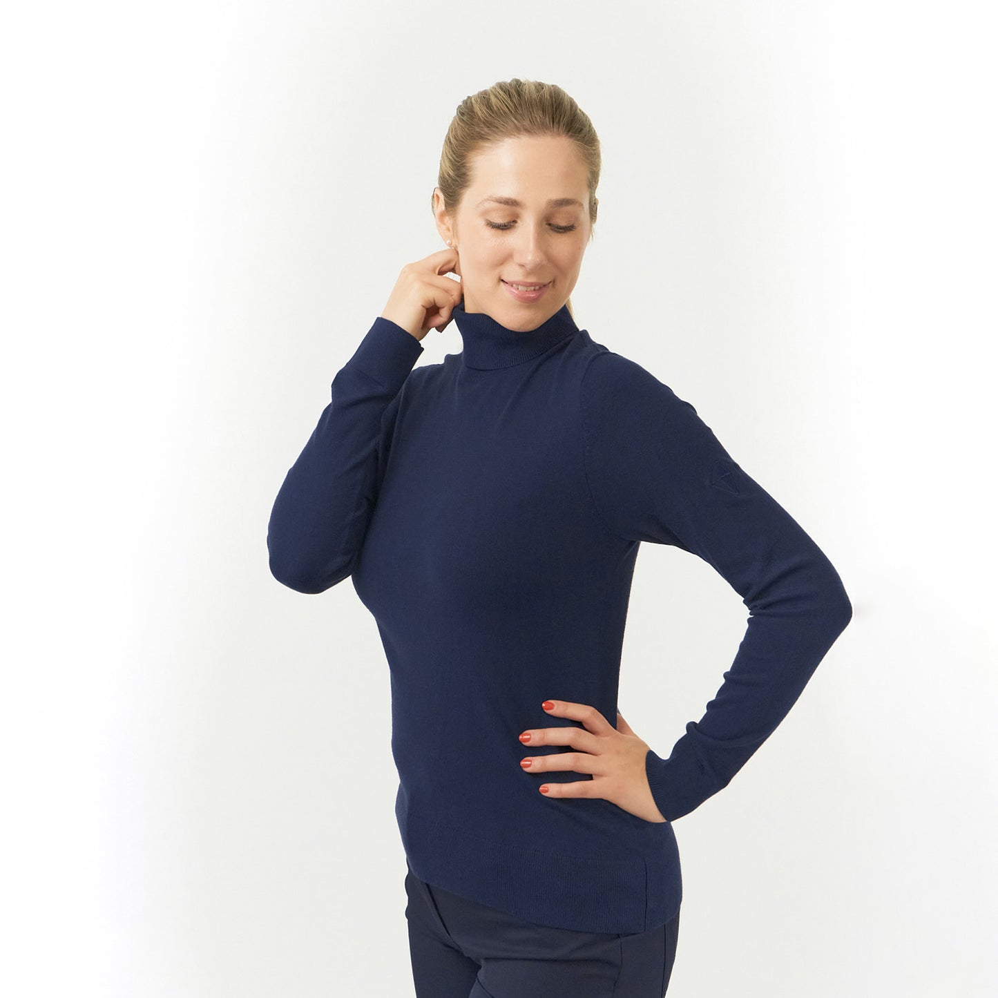 Pure Ladies Fine Knit Super-Soft Roll Neck in Navy