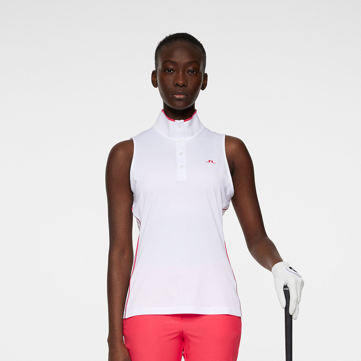 J.Lindeberg Ladies Sleeveless Polo with High Ribbed Collar