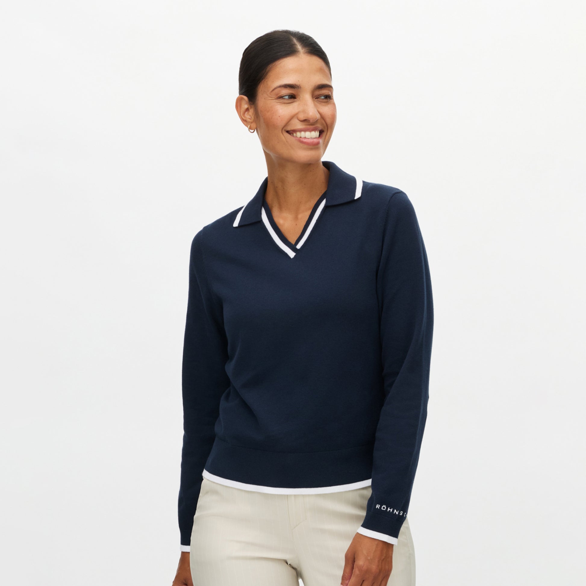 Rohnisch Ladies Navy Cotton-Rich Sweater for Relaxed Elegance On and Off the Course