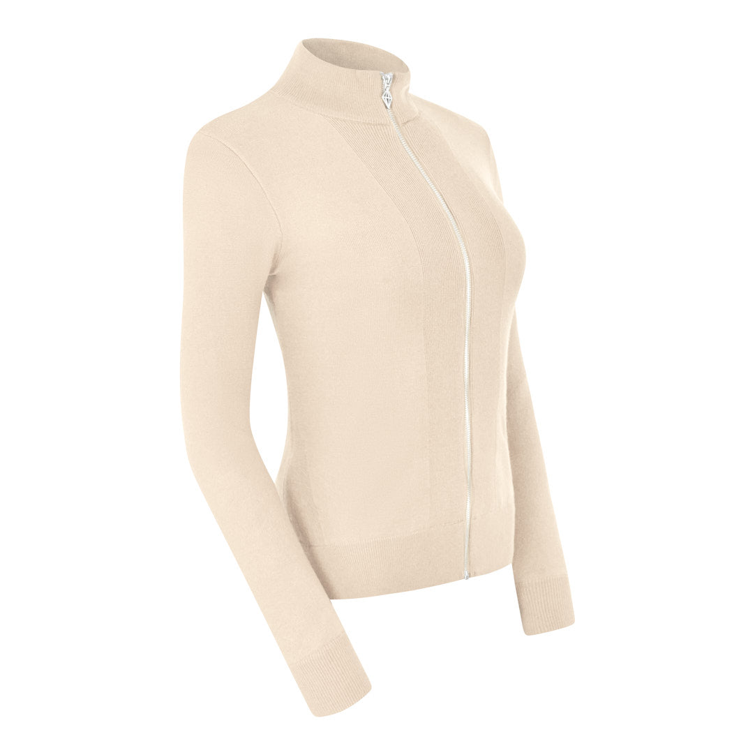 Pure Ladies Full Zip Lined Sweater in Champagne