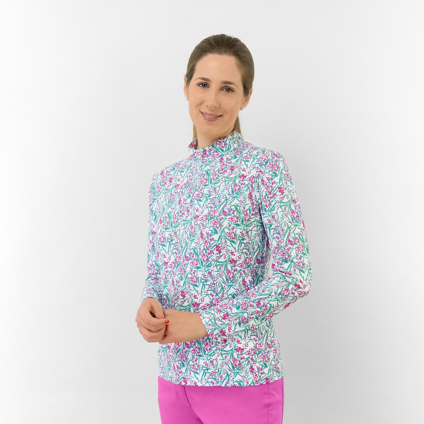 Pure Ladies Long Sleeve Top in Botanical Print for Effortless Style & All-Day Comfort