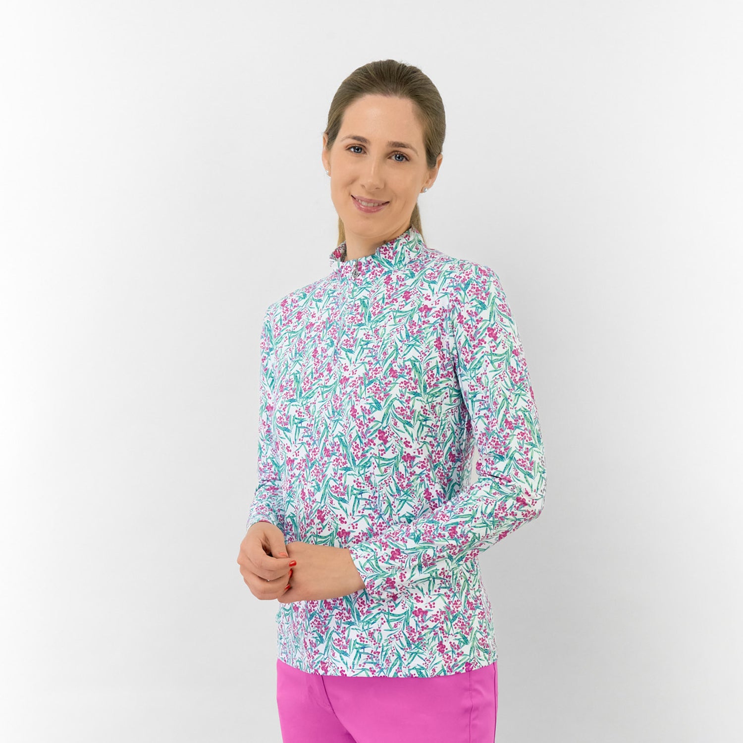 Pure Ladies Long Sleeve Top in Botanical Print for Effortless Style & All-Day Comfort
