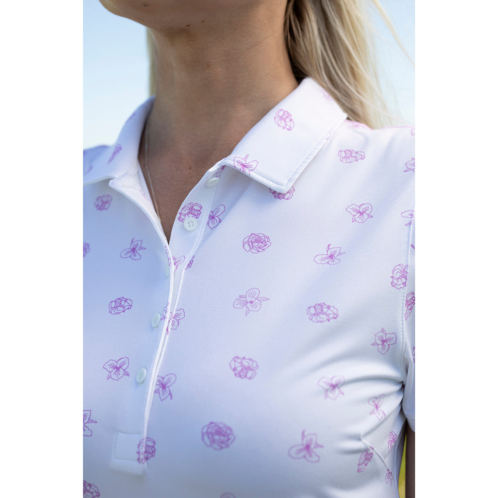 Puma Ladies Cloudspun Garden Golf Polo in Bright White & Mauve Pop