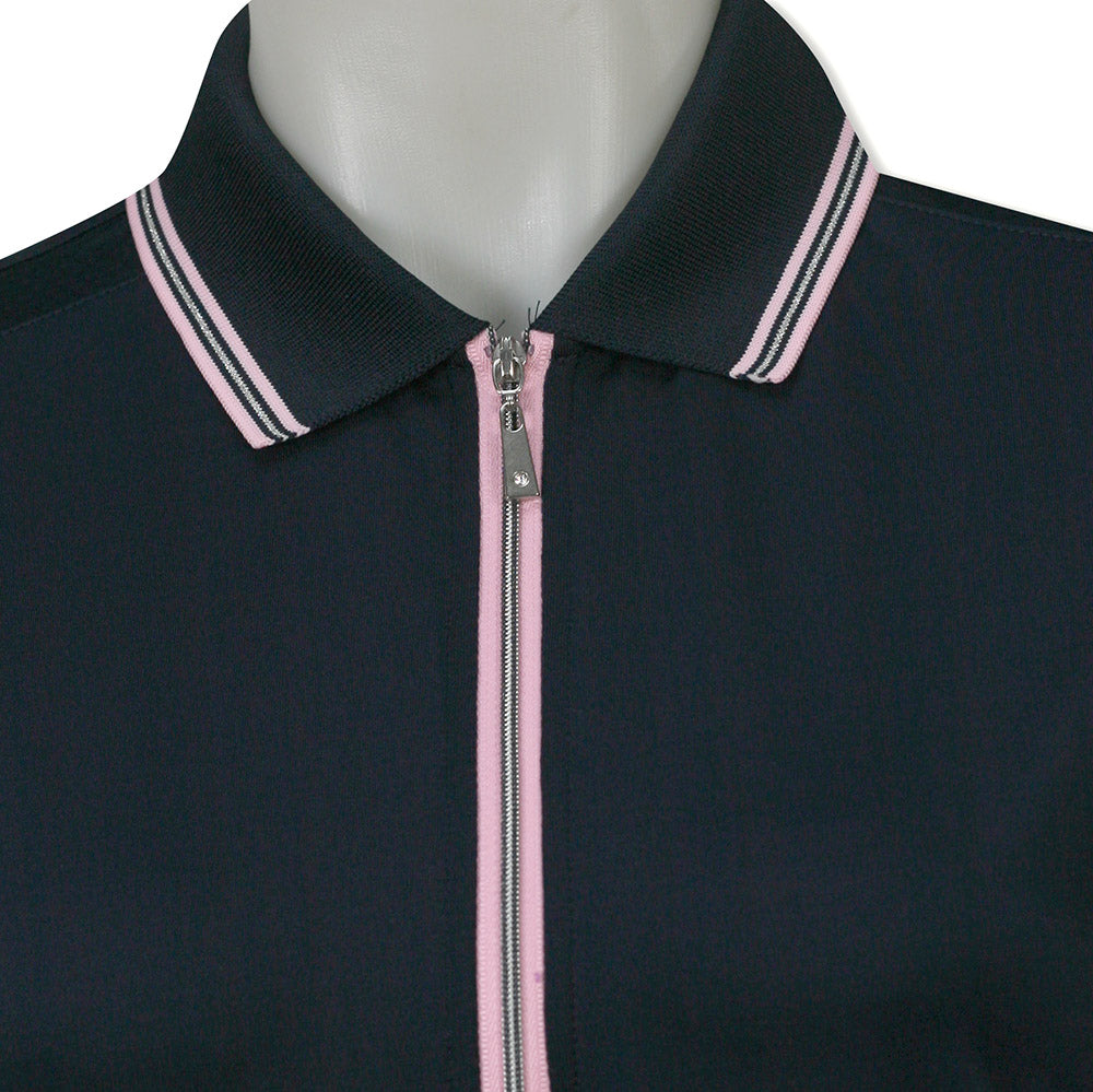 Glenmuir Ladies Short Sleeve Zip-Neck Polo in Navy/Candy