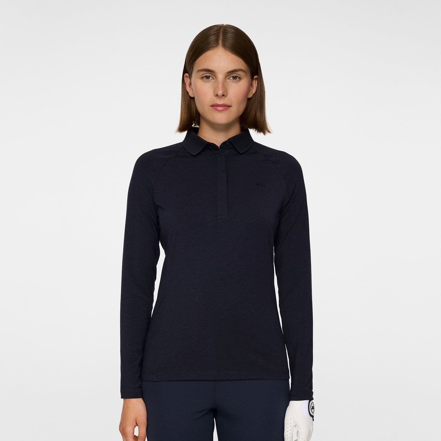 J.Lindeberg Ladies Soft Feel Long Sleeve Polo in Navy Melange 