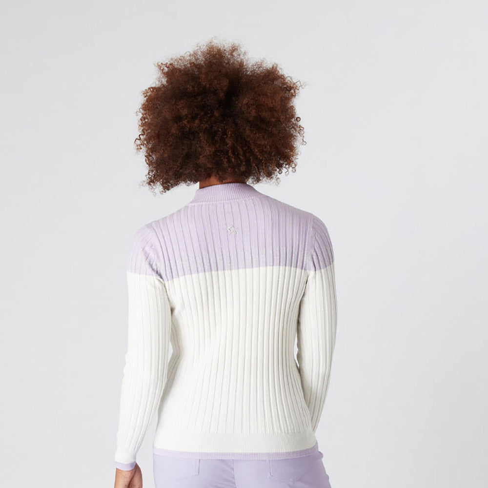 Swing Out Sister Ladies Colour Block Zip-Neck Sweater in Digital Lavender