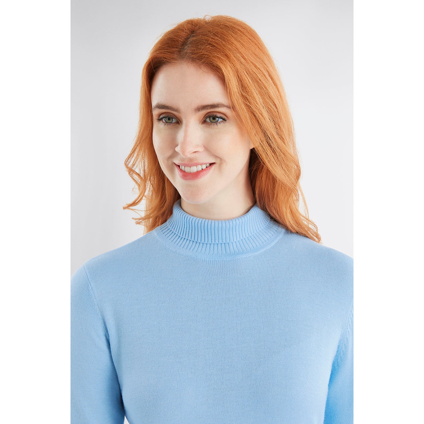 Green Lamb Ladies Cashmere Mix Roll Neck in Ice Blue