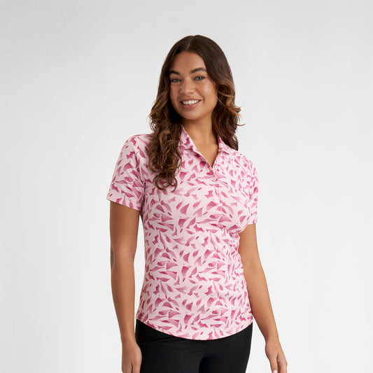 Green Lamb Ladies Abstract Linear Print Short Sleeve Polo