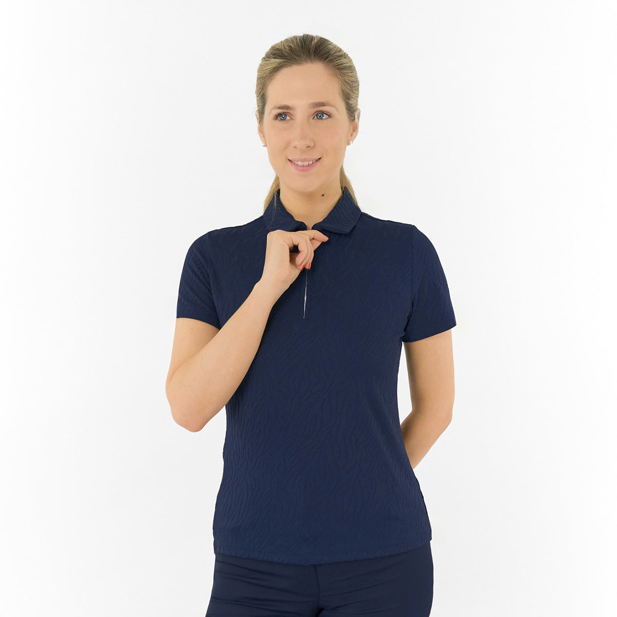 Pure Golf Ladies Short Sleeve Jacquard Textured Polo in Navy