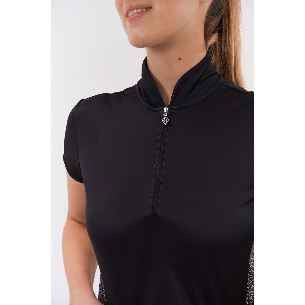 Pure Golf Ladies Black Cheetah Cap Sleeve Polo Shirt Last One XS Only Left