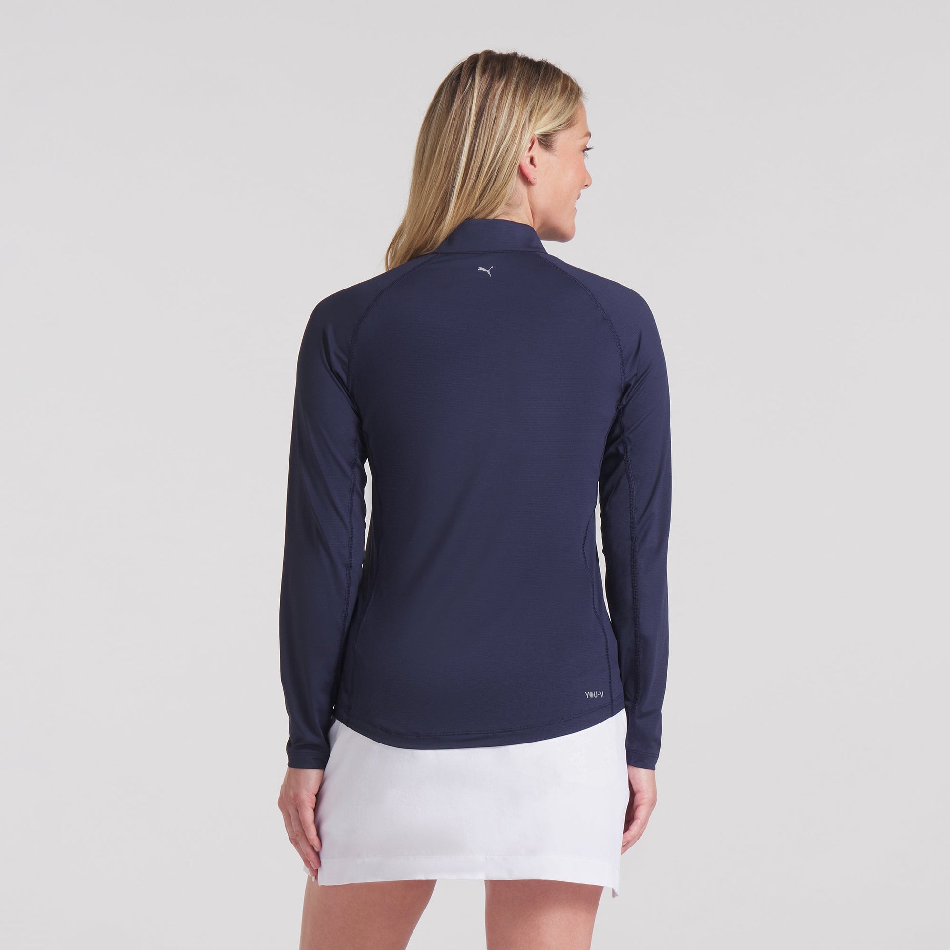 Puma Golf Long Sleeve Lightweight Zip Neck Top in Navy