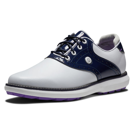 FootJoy Ladies Spikeless Traditions Shoes in White, Navy & Purple