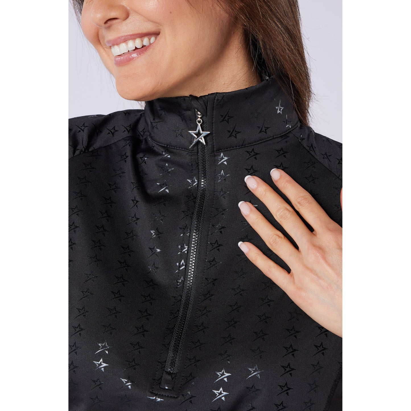 Swing Out Sister Ladies Brushed Backed Half Sleeve Top with 1/4 Zip in Black
